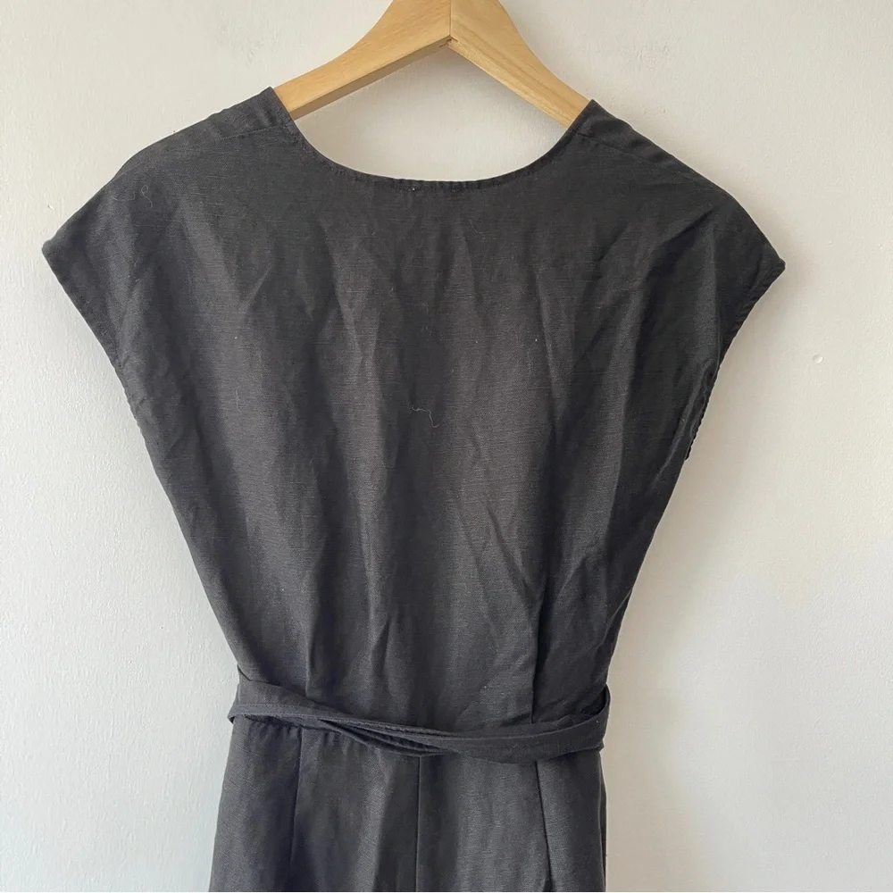 Aritzia Black Sleeveless Jumpsuit linen wide leg wrap top office casual neutral